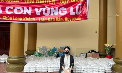 Đinh Thúy Kiều tham gia nấu 200 phần cơm nghĩa tình: Sẻ chia hơi ấm giữa mùa lũ tại chùa Long Khánh