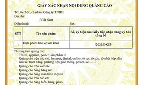 Thay đổi cơ quan cấp phép quảng cáo thực phẩm bảo vệ sức khỏe