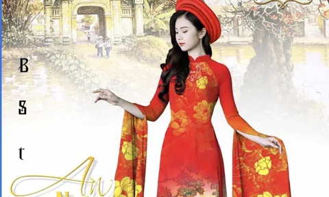 Sự kết hợp giữa đá pha lê cùng kim sa cao cấp trên nền vải áo dài - Vải Đất Lành